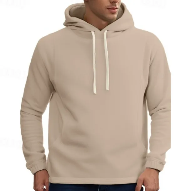 Men's Hoodie Sweatshirt Polar Fleece Black Army Green Khaki Dark Gray Light Blue Hooded Plain Drawstring Ribbed Front Pocket Sports & Outdoor Daily Holiday Polyester Streetwear Basic Casual Fall