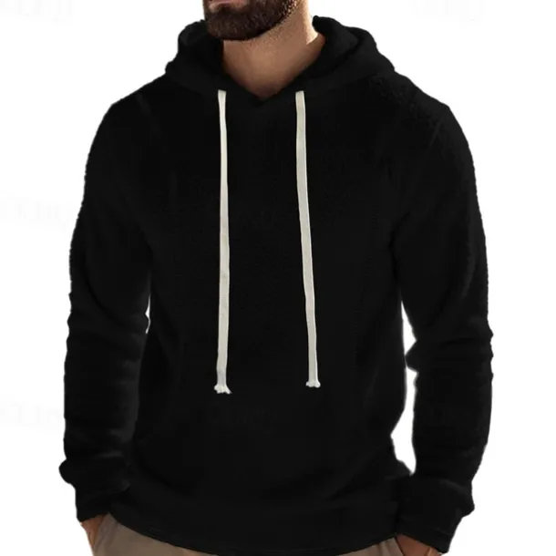 Men's Hoodie Sweatshirt Polar Fleece Black Army Green Khaki Dark Gray Light Blue Hooded Plain Drawstring Ribbed Front Pocket Sports & Outdoor Daily Holiday Polyester Streetwear Basic Casual Fall