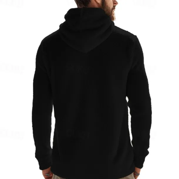 Men's Hoodie Sweatshirt Polar Fleece Black Army Green Khaki Dark Gray Light Blue Hooded Plain Drawstring Ribbed Front Pocket Sports & Outdoor Daily Holiday Polyester Streetwear Basic Casual Fall