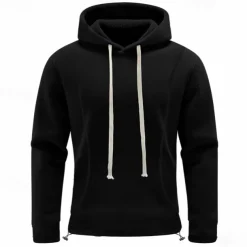 Men's Hoodie Sweatshirt Polar Fleece Black Army Green Khaki Dark Gray Light Blue Hooded Plain Drawstring Ribbed Front Pocket Sports & Outdoor Daily Holiday Polyester Streetwear Basic Casual Fall