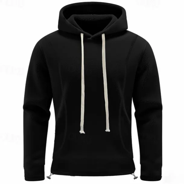 Men's Hoodie Sweatshirt Polar Fleece Black Army Green Khaki Dark Gray Light Blue Hooded Plain Drawstring Ribbed Front Pocket Sports & Outdoor Daily Holiday Polyester Streetwear Basic Casual Fall