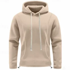Men's Hoodie Sweatshirt Polar Fleece Black Army Green Khaki Dark Gray Light Blue Hooded Plain Drawstring Ribbed Front Pocket Sports & Outdoor Daily Holiday Polyester Streetwear Basic Casual Fall
