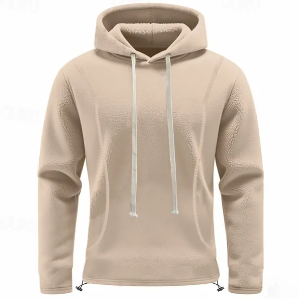 Men's Hoodie Sweatshirt Polar Fleece Black Army Green Khaki Dark Gray Light Blue Hooded Plain Drawstring Ribbed Front Pocket Sports & Outdoor Daily Holiday Polyester Streetwear Basic Casual Fall