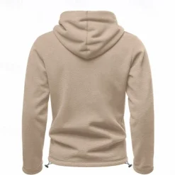 Men's Hoodie Sweatshirt Polar Fleece Black Army Green Khaki Dark Gray Light Blue Hooded Plain Drawstring Ribbed Front Pocket Sports & Outdoor Daily Holiday Polyester Streetwear Basic Casual Fall