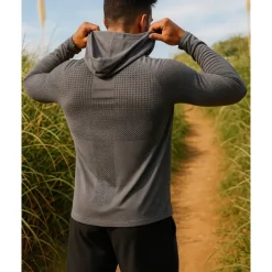 Men's Hoodie Sweatshirt Running Top Long Sleeve Tee Tshirt Breathable Quick Dry Lightweight Elastic Tennis Golf Running Sportswear Activewear Blue Dark Gray Light Grey