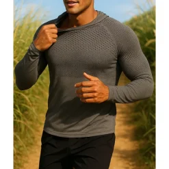 Men's Hoodie Sweatshirt Running Top Long Sleeve Tee Tshirt Breathable Quick Dry Lightweight Elastic Tennis Golf Running Sportswear Activewear Blue Dark Gray Light Grey