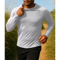 Men's Hoodie Sweatshirt Running Top Long Sleeve Tee Tshirt Breathable Quick Dry Lightweight Elastic Tennis Golf Running Sportswear Activewear Blue Dark Gray Light Grey