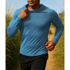 Men's Hoodie Sweatshirt Running Top Long Sleeve Tee Tshirt Breathable Quick Dry Lightweight Elastic Tennis Golf Running Sportswear Activewear Blue Dark Gray Light Grey