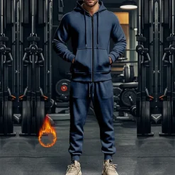 Men's Hoodie Tracksuit Full Zip Hoodie Sweatsuit Black Navy Blue Khaki Gray Hooded Plain Pocket Drawstring 2 Piece Sports & Outdoor Daily Holiday Streetwear Basic Casual Fall & Winter Clothing Apparel
