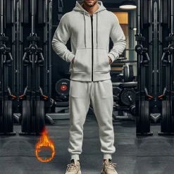 Men's Hoodie Tracksuit Full Zip Hoodie Sweatsuit Black Navy Blue Khaki Gray Hooded Plain Pocket Drawstring 2 Piece Sports & Outdoor Daily Holiday Streetwear Basic Casual Fall & Winter Clothing Apparel