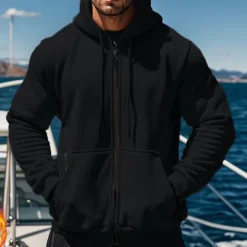 Men's Hoodie Tracksuit Full Zip Hoodie Sweatsuit Black Navy Blue Khaki Gray Hooded Plain Pocket Drawstring 2 Piece Sports & Outdoor Daily Holiday Streetwear Basic Casual Fall & Winter Clothing Apparel