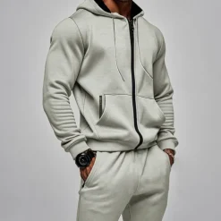 Men's Hoodie Tracksuit Full Zip Hoodie Sweatsuit Black Navy Blue Khaki Gray Hooded Plain Pocket Drawstring 2 Piece Sports & Outdoor Daily Holiday Streetwear Basic Casual Fall & Winter Clothing Apparel