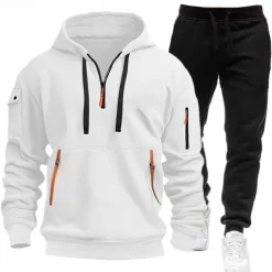 Men's Hoodie Tracksuit Sweatsuit Black White Navy Blue Blue Light Grey Hooded Half Zip Plain 2 Piece Sports & Outdoor Daily Holiday Polyester Streetwear Casual Spring & Fall Clothing Apparel Hoodies