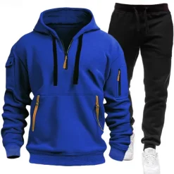 Men's Hoodie Tracksuit Sweatsuit Black White Navy Blue Blue Light Grey Hooded Half Zip Plain 2 Piece Sports & Outdoor Daily Holiday Polyester Streetwear Casual Spring & Fall Clothing Apparel Hoodies