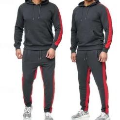 Men's Hoodie Tracksuit Sweatsuit Jogging Suits Black White Yellow Red Gray Hooded Color Block Patchwork 2 Piece Sports & Outdoor Daily Sports Basic Casual Big and Tall Fall Spring Clothing Apparel