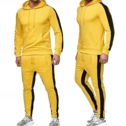 Men's Hoodie Tracksuit Sweatsuit Jogging Suits Black White Yellow Red Gray Hooded Color Block Patchwork 2 Piece Sports & Outdoor Daily Sports Basic Casual Big and Tall Fall Spring Clothing Apparel