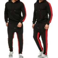 Men's Hoodie Tracksuit Sweatsuit Jogging Suits Black White Yellow Red Gray Hooded Color Block Patchwork 2 Piece Sports & Outdoor Daily Sports Basic Casual Big and Tall Fall Spring Clothing Apparel