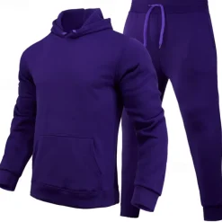 Men's Hoodie Tracksuit Sweatsuit Fleece Hoodie Black Pink Red Blue Purple Hooded Plain Pocket 2 Piece Sports & Outdoor Daily Holiday Polyester Streetwear Basic Casual Fall & Winter Clothing Apparel