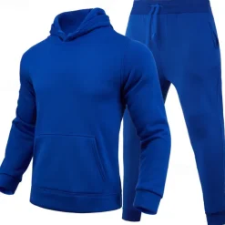 Men's Hoodie Tracksuit Sweatsuit Fleece Hoodie Black Pink Red Blue Purple Hooded Plain Pocket 2 Piece Sports & Outdoor Daily Holiday Polyester Streetwear Basic Casual Fall & Winter Clothing Apparel