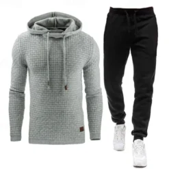 Men's Hoodie Tracksuit Sweatsuit Apricot Black White Army Green Red Hooded Plain 2 Piece Sports & Outdoor Daily Holiday Streetwear Basic Casual Spring & Fall Clothing Apparel Hoodies Sweatshirts