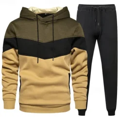 Men's Hoodie Tracksuit Sweatsuit White Wine Orange Green Hooded Color Block Patchwork 2 Piece Sports & Outdoor Daily Holiday Streetwear Basic Casual Spring & Fall Clothing Apparel Hoodies