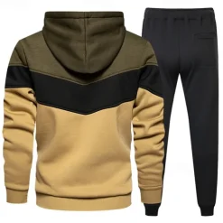 Men's Hoodie Tracksuit Sweatsuit White Wine Orange Green Hooded Color Block Patchwork 2 Piece Sports & Outdoor Daily Holiday Streetwear Basic Casual Spring & Fall Clothing Apparel Hoodies