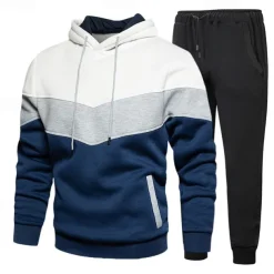 Men's Hoodie Tracksuit Sweatsuit White Wine Orange Green Hooded Color Block Patchwork 2 Piece Sports & Outdoor Daily Holiday Streetwear Basic Casual Spring & Fall Clothing Apparel Hoodies