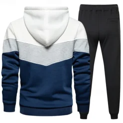 Men's Hoodie Tracksuit Sweatsuit White Wine Orange Green Hooded Color Block Patchwork 2 Piece Sports & Outdoor Daily Holiday Streetwear Basic Casual Spring & Fall Clothing Apparel Hoodies