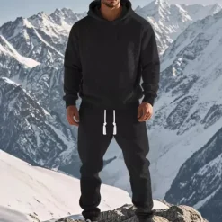 Men's Hoodie Tracksuit Sweatsuit Black White Army Green Khaki Gray Hooded Plain Jacquard 2 Piece Sports & Outdoor Daily Holiday Polyester Streetwear Basic Casual Spring & Fall Clothing Apparel