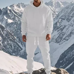 Men's Hoodie Tracksuit Sweatsuit Black White Army Green Khaki Gray Hooded Plain Jacquard 2 Piece Sports & Outdoor Daily Holiday Polyester Streetwear Basic Casual Spring & Fall Clothing Apparel