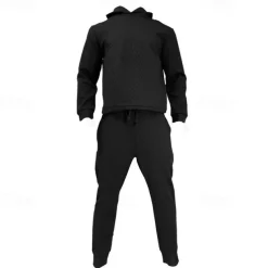 Men's Hoodie Tracksuit Sweatsuit Black White Army Green Khaki Gray Hooded Plain Jacquard 2 Piece Sports & Outdoor Daily Holiday Polyester Streetwear Basic Casual Spring & Fall Clothing Apparel