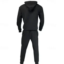 Men's Hoodie Tracksuit Sweatsuit Black White Army Green Khaki Gray Hooded Plain Jacquard 2 Piece Sports & Outdoor Daily Holiday Polyester Streetwear Basic Casual Spring & Fall Clothing Apparel