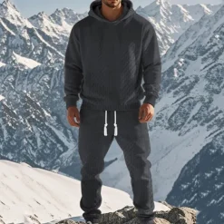 Men's Hoodie Tracksuit Sweatsuit Black White Army Green Khaki Gray Hooded Plain Jacquard 2 Piece Sports & Outdoor Daily Holiday Polyester Streetwear Basic Casual Spring & Fall Clothing Apparel