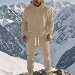 Men's Hoodie Tracksuit Sweatsuit Black White Army Green Khaki Gray Hooded Plain Jacquard 2 Piece Sports & Outdoor Daily Holiday Polyester Streetwear Basic Casual Spring & Fall Clothing Apparel