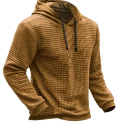 Men's Hoodie Waffle Hoodies Blue Brown Green Khaki Gray Hooded Plain Ribbed Textured Knit-texture Sports & Outdoor Daily Holiday Polyester Streetwear Cool Casual Spring & Fall Clothing Apparel