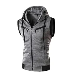 Men's Hoodie Wine Red Light Grey Dark Gray Hooded Color Block Sports & Outdoor Polyester Casual Clothing Apparel Hoodies Sweatshirts Sleeveless