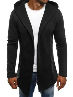 Men's Hoodied Jacket Casual Jacket Daily Wear Hooded Casual Jacket Outerwear Plain Black White Light Grey
