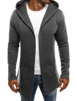 Men's Hoodied Jacket Casual Jacket Daily Wear Hooded Casual Jacket Outerwear Plain Black White Light Grey