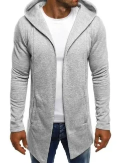 Men's Hoodied Jacket Casual Jacket Daily Wear Hooded Casual Jacket Outerwear Plain Black White Light Grey