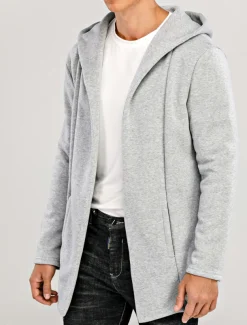 Men's Hoodied Jacket Casual Jacket Daily Wear Hooded Casual Jacket Outerwear Plain Black White Light Grey