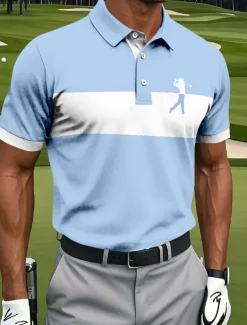 Men's Horizontal Stripes Golf Polo Short Sleeve Polo Shirts Collared Shirts Sportswear Athleisure Daily Wear Buttons Summer White Red Blue