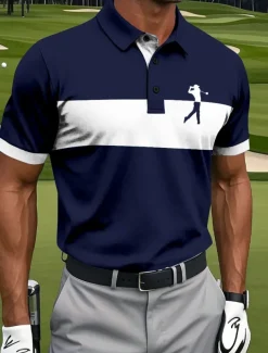 Men's Horizontal Stripes Golf Polo Short Sleeve Polo Shirts Collared Shirts Sportswear Athleisure Daily Wear Buttons Summer White Red Blue