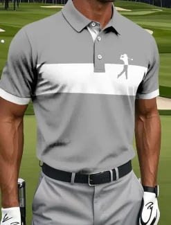 Men's Horizontal Stripes Golf Polo Short Sleeve Polo Shirts Collared Shirts Sportswear Athleisure Daily Wear Buttons Summer White Red Blue