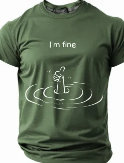 Men's I'm Fine T Shirt Short Sleeve T shirt 3D Print Crew Neck Shirt Fashion Daily Athleisure Street Sports Outdoor Black Blue Dark Green Summer Spring Clothing Apparel S M L XL XXL XXXL 4XL
