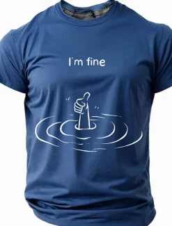 Men's I'm Fine T Shirt Short Sleeve T shirt 3D Print Crew Neck Shirt Fashion Daily Athleisure Street Sports Outdoor Black Blue Dark Green Summer Spring Clothing Apparel S M L XL XXL XXXL 4XL