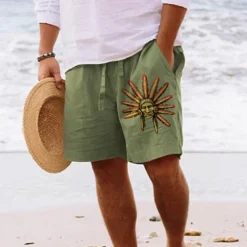 Men's Indian Culture Shorts Summer Shorts Beach Shorts Mid Waist Hawaiian Ethnic Casual Holiday St. Patrick's Day Drawstring Elastic Waist Print Designer Clothing Apparel