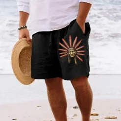 Men's Indian Culture Shorts Summer Shorts Beach Shorts Mid Waist Hawaiian Ethnic Casual Holiday St. Patrick's Day Drawstring Elastic Waist Print Designer Clothing Apparel