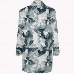 Men's Ink Painting Winter Coat Fleece Jacket Overcoat Thermal Comfortable Artistic Casual Outdoor Party Evening Wear Daily Wear Buttons 3D Print Front Pocket Winter Turndown Long Sleeve Blue