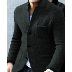 Men's Jacket Casual Jacket Outdoor Daily Wear Warm Button Pocket Fall Winter Plain Fashion Streetwear Stand Collar Regular Black Blue Grey Jacket