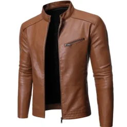 Men's Jacket Faux Leather Jacket Casual Jacket Biker Jacket Motorcycle Jacket Thermal Warm Rain Waterproof Breathable Daily Going out Zipper Stand Collar Streetwear Jacket Outerwear Blooming Pocket